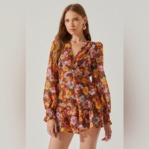 ASTR The Label Floral Open Back Long Sleeve Chiffon Romper